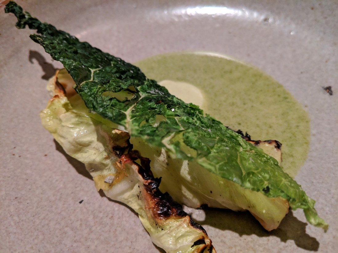 6 - Roasted cabbage with oyster and kale emulsion