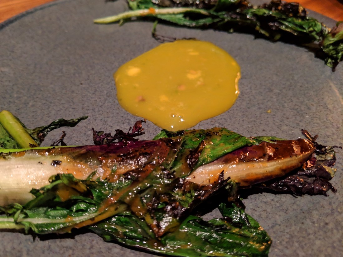 7 - Grilled greens with egg yolk and anchovy
